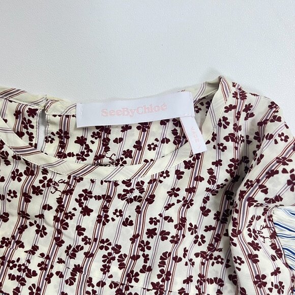 $455 NOWT See By Chloé Floral Stripe Top Blouse Size 38 - Picture 8 of 12